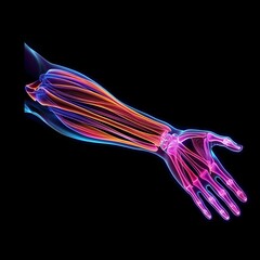 Neon Glow Highlighting D Human Arm Muscles - obrazy, fototapety, plakaty