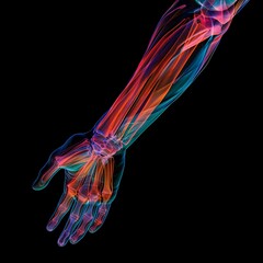 Neon Glow D Model Illustrating Human Arm Muscles Biceps and Triceps - obrazy, fototapety, plakaty