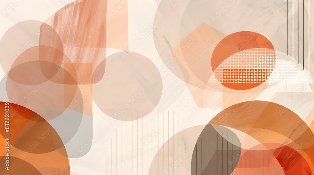 Poster Layered Geometric Shapes in Muted Earthy Tones Forming Abstract Minimalist Background Template with Balanced Rule of Thirds Composition