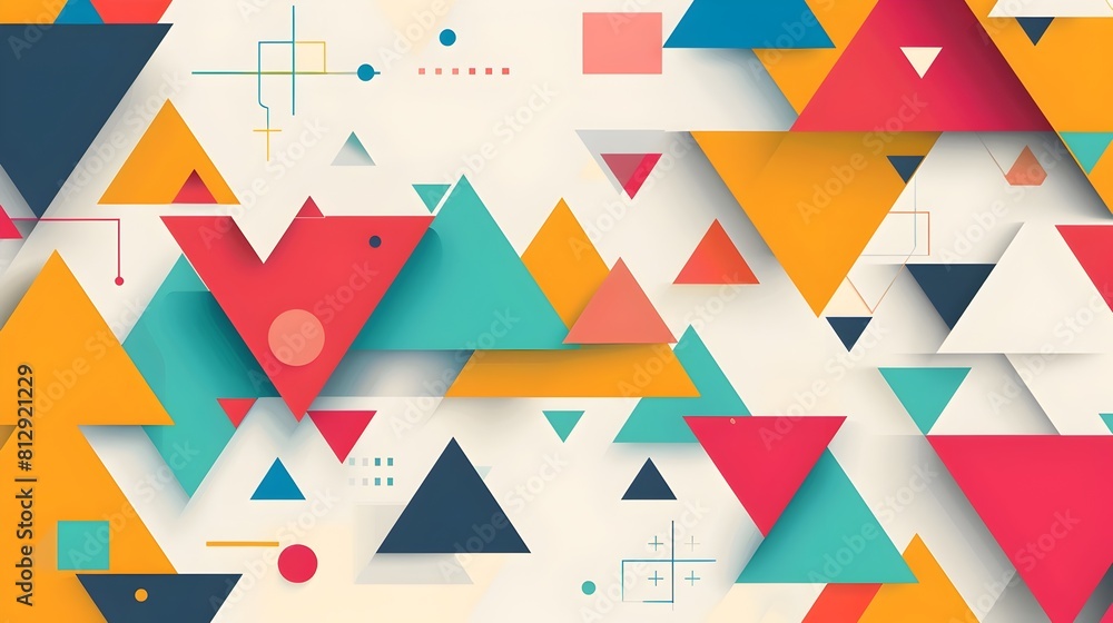 Poster vibrant geometric shapes in minimalist abstract composition with ample copyspace