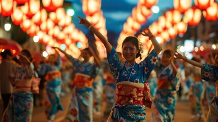 The Awa Odori Festival in Tokushima Japan one of the largest dance festivals in Japan where participants perform the traditional Awa Dance attracting
