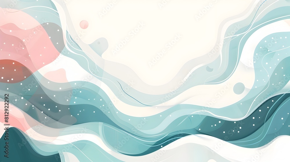 Poster serene geometric abstraction with fluid shapes and subdued palette on clean white background