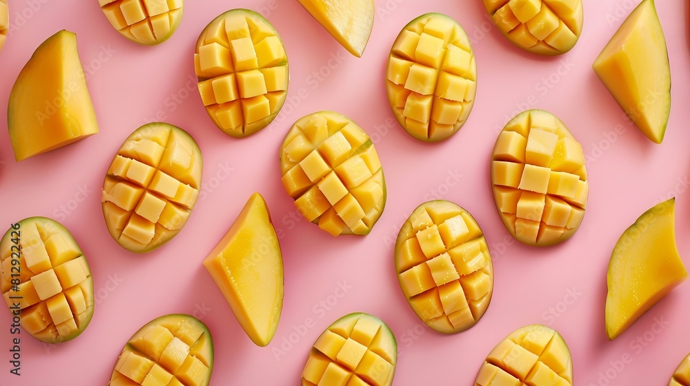 Poster creative layout made of mango flat lay food concept macro concept : generative ai