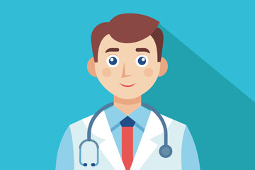 Fototapeta premium A man wearing a white doctors coat, holding a stethoscope, Doctor Customizable Semi Flat Illustration
