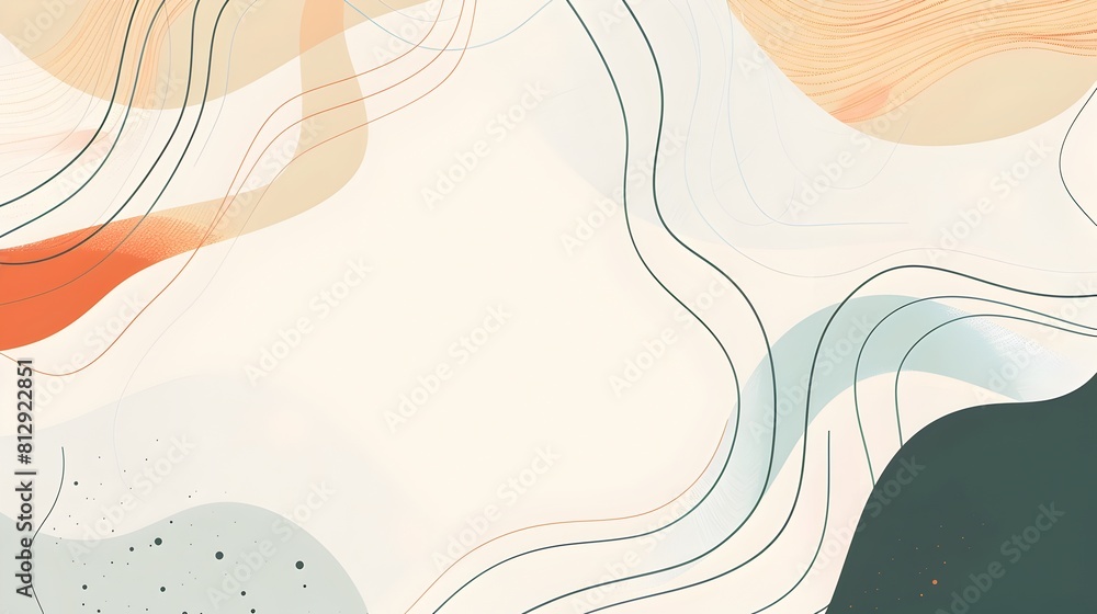 Poster muted abstract geometric backdrop with balanced organic shapes and flowing lines in flat graphic des