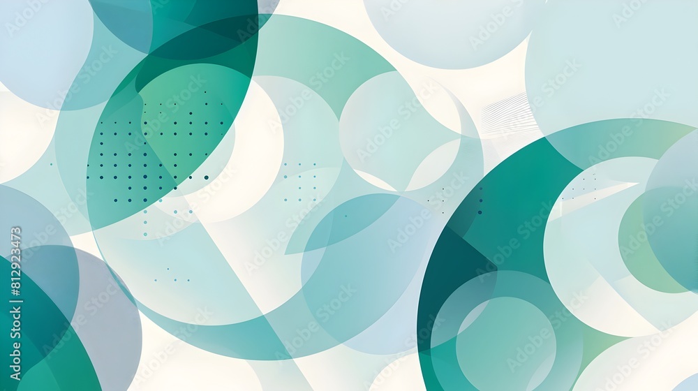 Poster abstract geometric composition in shades of blue and green with ample negative space