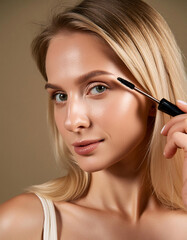 Obraz premium Beautiful, Innocent Blonde Woman with Stunning Eyeliner and Elegant Makeup