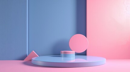 Hot Pink and Baby Blue Geometric Podium, Background for Modern Beauty Product Display 3D