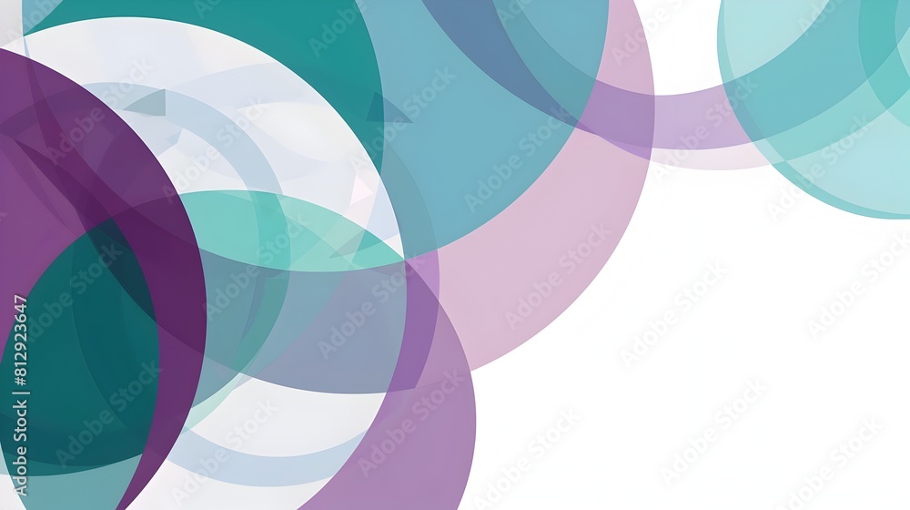 Leinwandbilder Overlapping Transparent Shapes in Shades of Purple and Teal Abstract Composition with Ample Copyspace for Text Placement on White Background