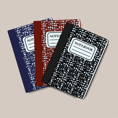 Set of simple notebooks for school and business. Vector template for notepads, diaries and other stationery. Work concept.