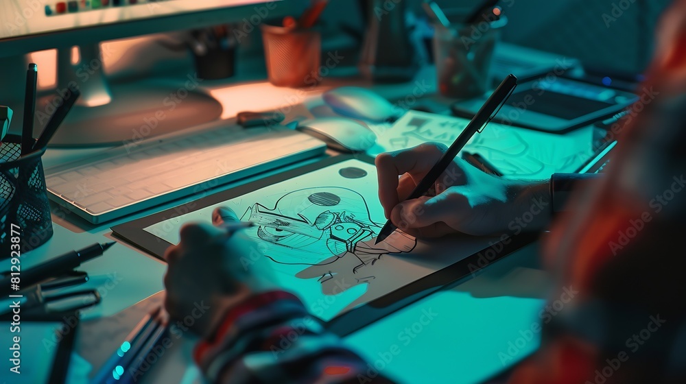 Poster Website designer creates a sketch application Developing a project drawing an interface mockup : Generative AI