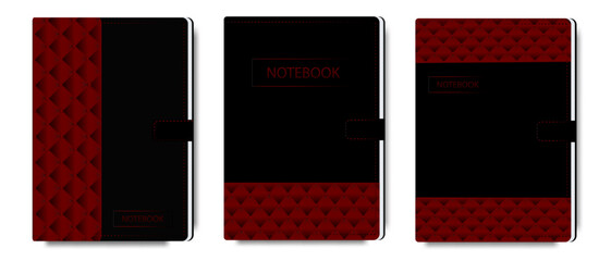 A set of stylish luxury branded notebooks in red and black tones. Banner design for business and school. Vector template for notebooks, diaries and other office supplies.