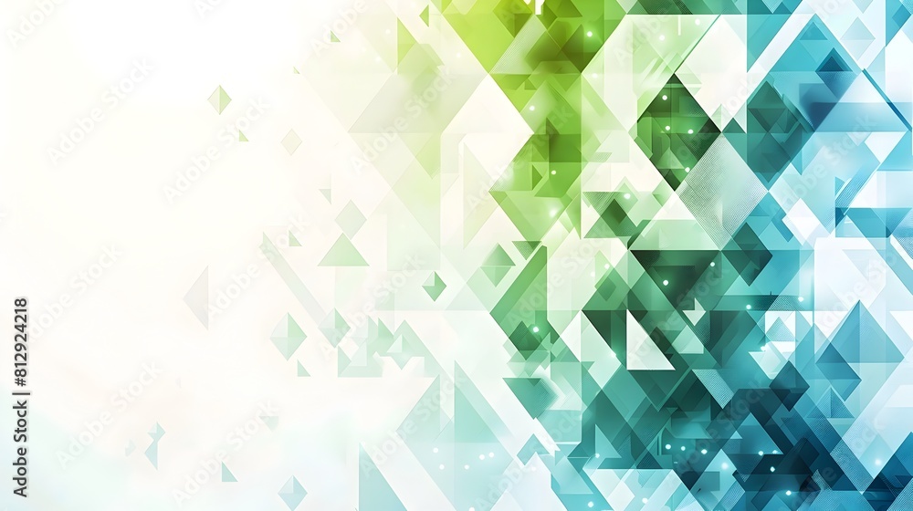 Poster overlapping geometric shapes in gradient blues and greens abstract digital background for design and