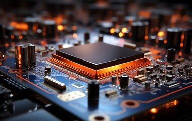 Semiconductor chip fabrication area, close up, displaying detailed circuits, digital tone, Complementary Color Scheme