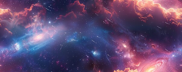 Obraz premium Illustrate a mesmerizing blend of CG 3D elements and dreamlike watercolor textures showcasing a space expedition interacting with ethereal