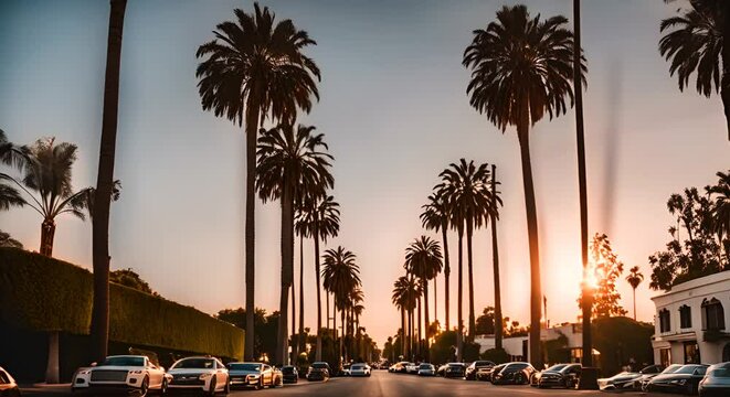 Video of palm trees in California at sunset.