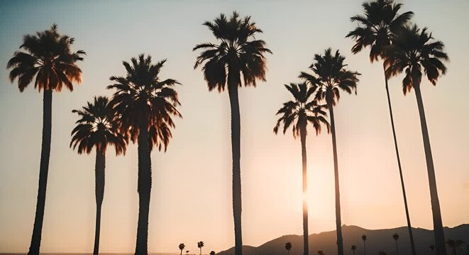 Video of palm trees in California at sunset.