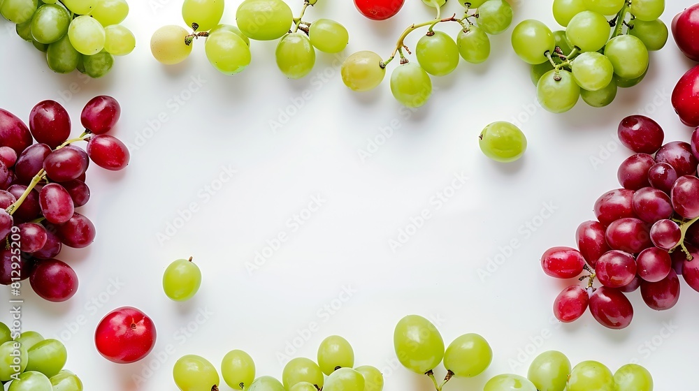 Aufkleber Green and red grape fruit creative  frame and layout isolated on white background Healthy eating and food concept Fresh berries composition and design element Top view flat lay : Generative AI