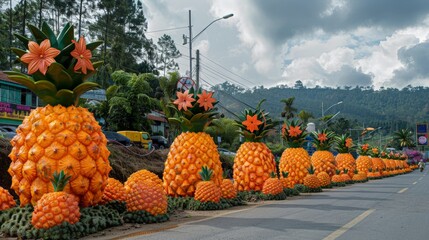 The Golden Pineapple Festival in Da Lat Vietnam where the city celebrates the harvest of pineapples...