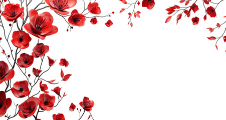 Wallpaper of red flowers on a transparent background with copy space for text
