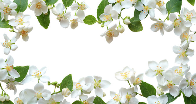 Wallpaper of Jasmin flowers on a transparent background with copy space for text
