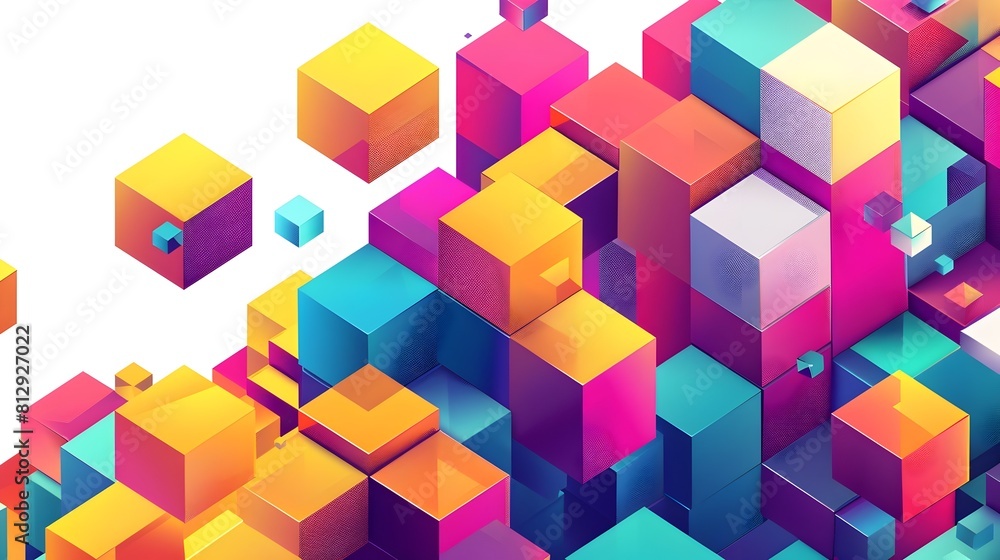 Aufkleber Vibrant Modular Geometric Cubes on Clean Background in Balanced Composition