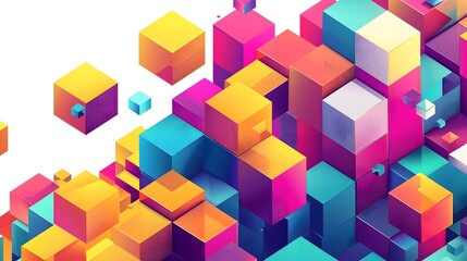 Vibrant Modular Geometric Cubes on Clean Background in Balanced Composition