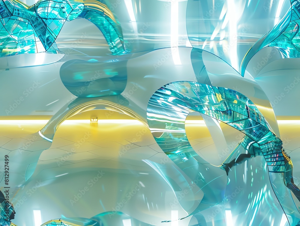 Poster capture a frontal view of futuristic technologies seamlessly integrated into dynamic dance forms, sh