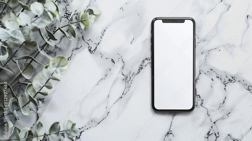 Leinwandbilder flatlay mobile phone on marble table aesthetic elegant blog online shopping online store social medi