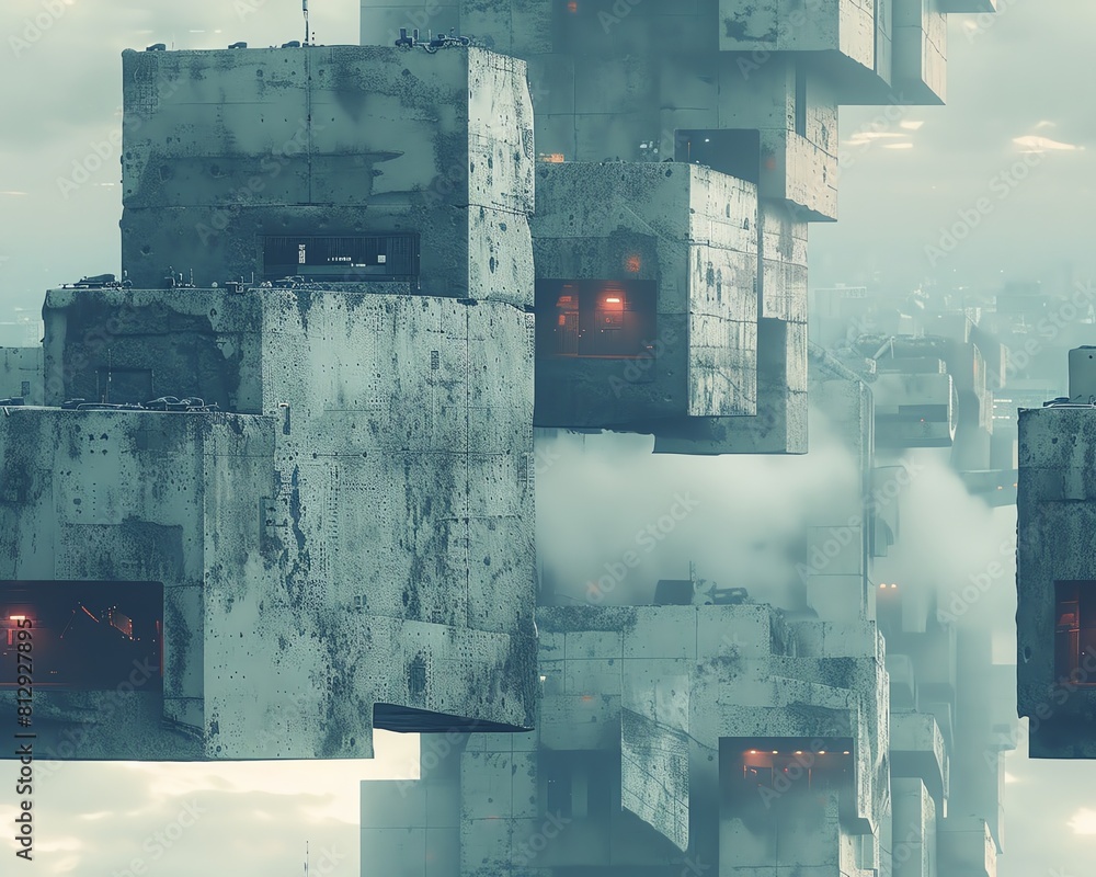 Poster capture a side view of a digitized cityscape depicting dystopian visions infuse psychological concep
