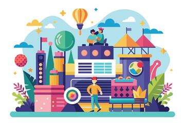 Fototapeta premium A diverse group of individuals standing together in front of a modern building, Strategic consulting Customizable Semi Flat Illustration
