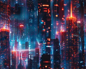 Naklejka premium Capture the grandeur of a cityscape bustling with magical commerce, showcasing soaring towers of enchanted currency and mystic stock market graphs in a tapestry of vivid hues