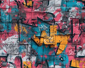 Capture the raw energy of urban exploration with a tilted view of graffiti-covered walls in striking abstract art, embodying the essence of hidden city secrets