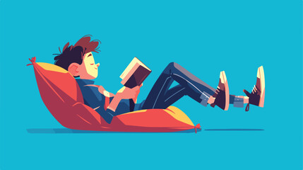 Illustration of a boy lying on a pillow with a book