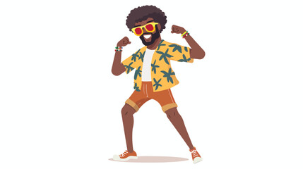 illustration of african man dancing disco in flat c