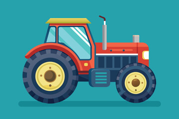 A red farm tractor working on blue soil, Farm tractor Customizable Semi Flat Illustration