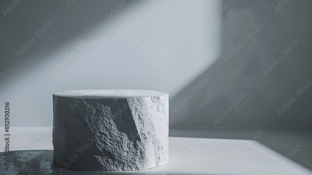Poster minimalism background of stone pedestal and gray wall with shadows : generative ai