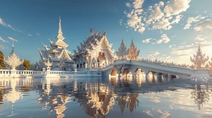 The Wat Rong Khun temple in Chiang Rai Thailand also known as the White Temple a contemporary unconventional Buddhist temple designed by artist Chaler