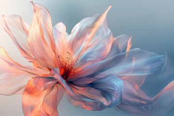 Obraz premium a delicate flower on a blue background with a peach-colored backlight.