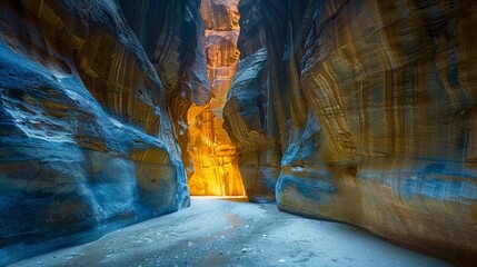 The Siq in Petra Jordan a narrow gorge flanked by towering cliffs leading to the ancient city...