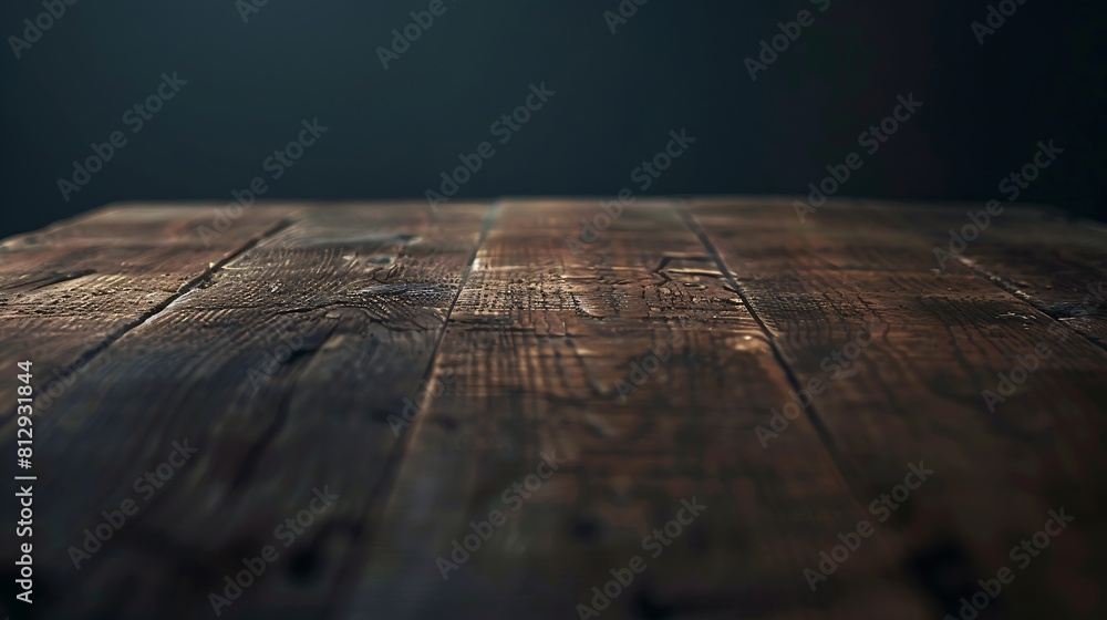 Poster Old wood table on dark background : Generative AI