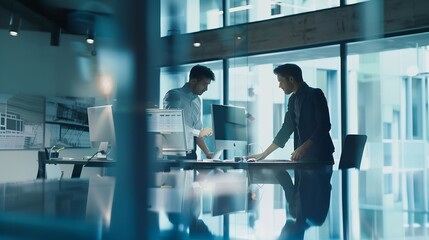 Business partners planning layout of new office : Generative AI