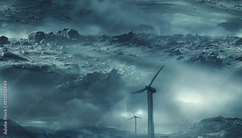 Aufkleber capture a frontal view of a futuristic wind turbine in a desolate