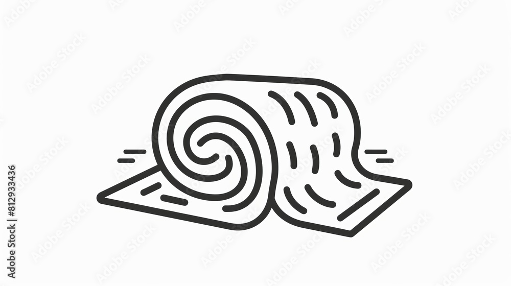 Poster a simple vector illustration showcases a line icon of rolled fabric, presenting a basic representati