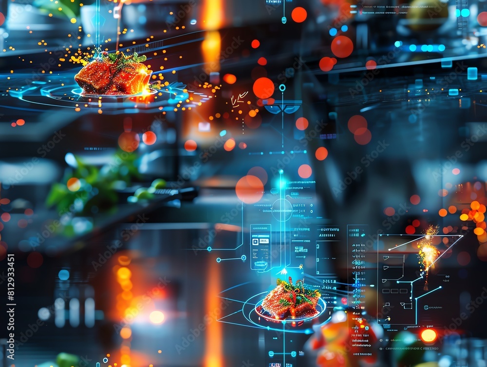Aufkleber capture the mesmerizing fusion of futuristic technologies and culinary arts with a low-angle view sh