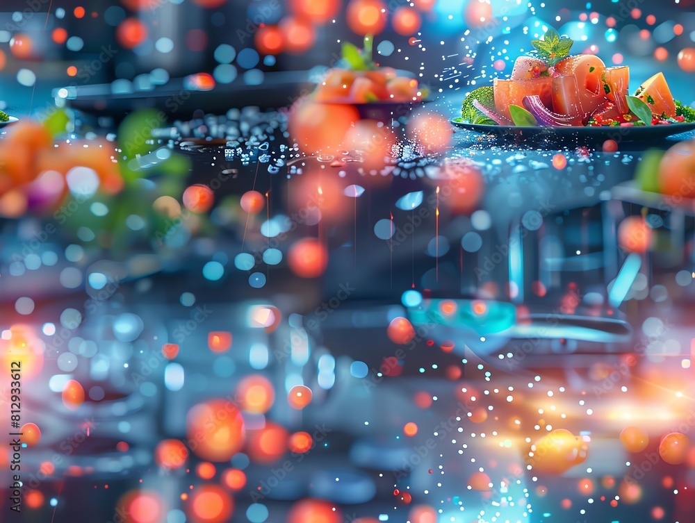 Aufkleber capture the mesmerizing fusion of futuristic technologies and culinary arts with a low-angle view sh