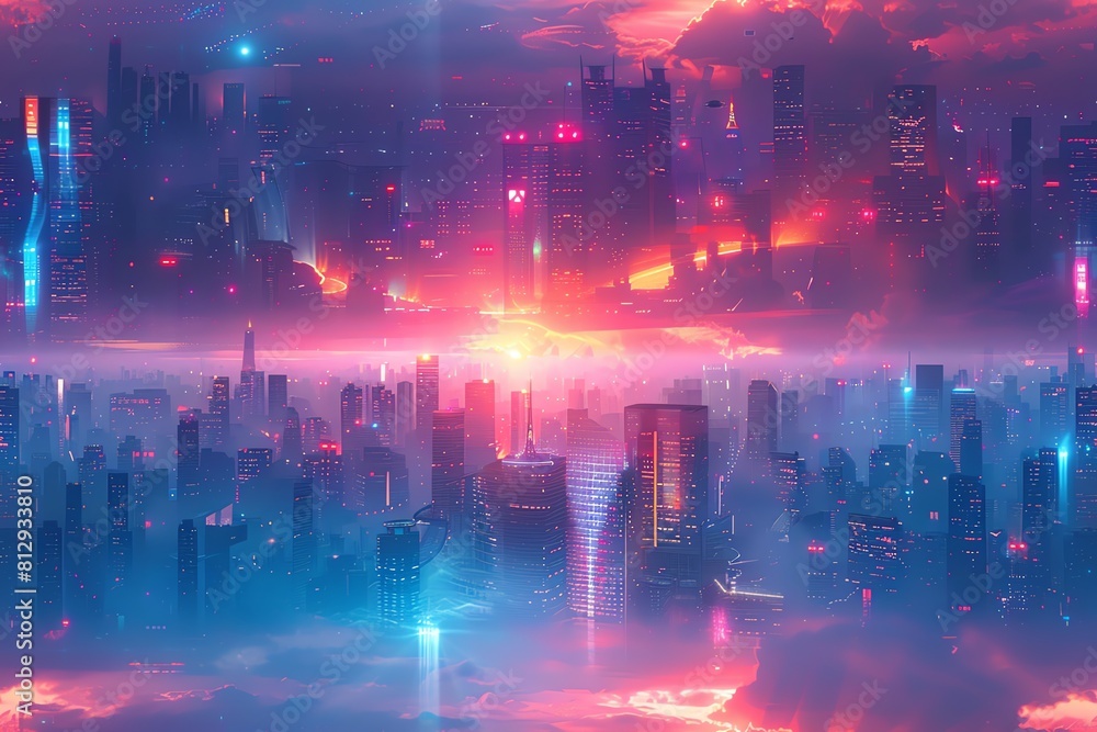 Aufkleber craft a high-angle view of a futuristic cityscape in a utopian setting