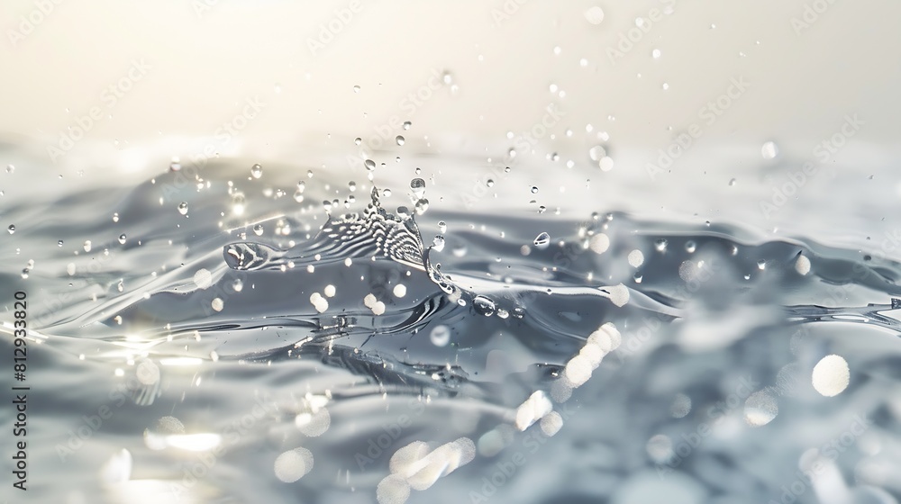 Poster blurred desaturated transparent clear calm water surface texture with splashes and bubbles trendy ab
