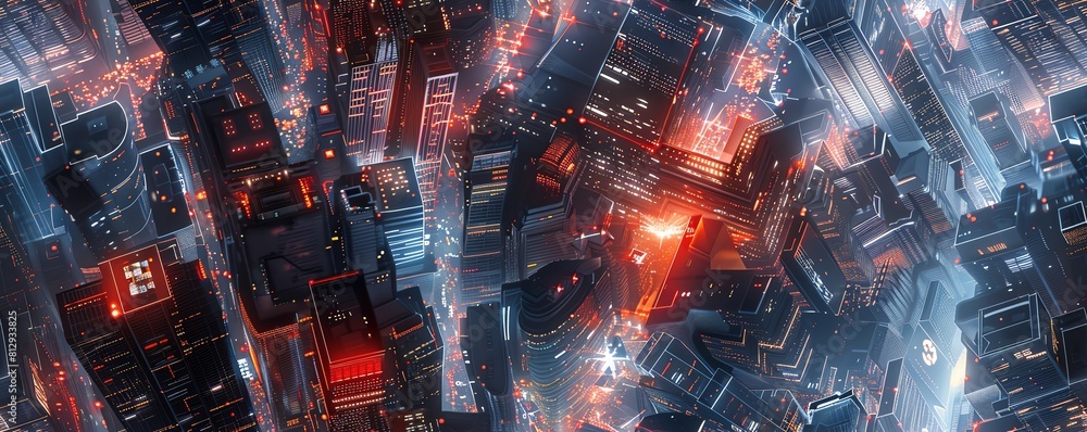 Poster craft a high-angle view of a futuristic cityscape in a utopian setting
