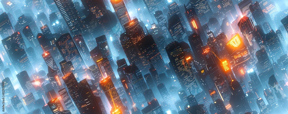 Poster craft a high-angle view of a futuristic cityscape in a utopian setting